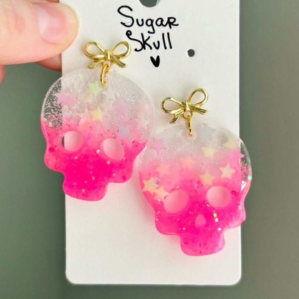 Glow in the Dark Skull Earrings Handmade Resin Cute Spooky Halloween Jewelry